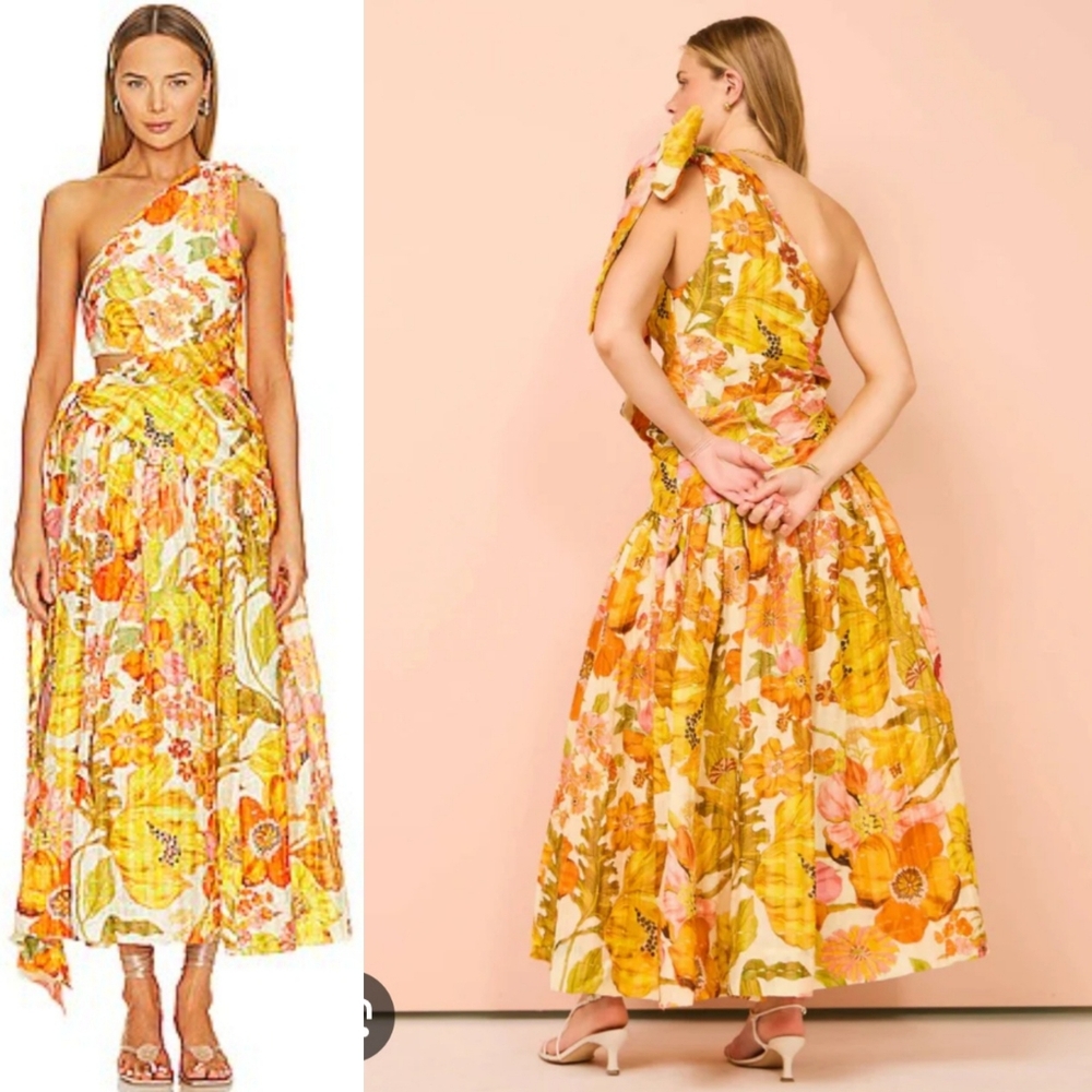 NWT Alemais Silas One Shoulder Floral Gown Orange 6 - Picture 5 of 17